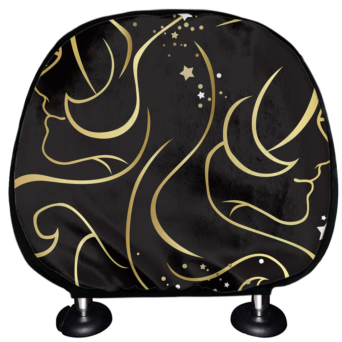 Gold And Black Gemini Sign Print Car Headrest Covers
