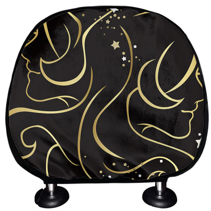 Gold And Black Gemini Sign Print Car Headrest Covers