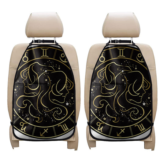 Gold And Black Gemini Sign Print Car Seat Organizers