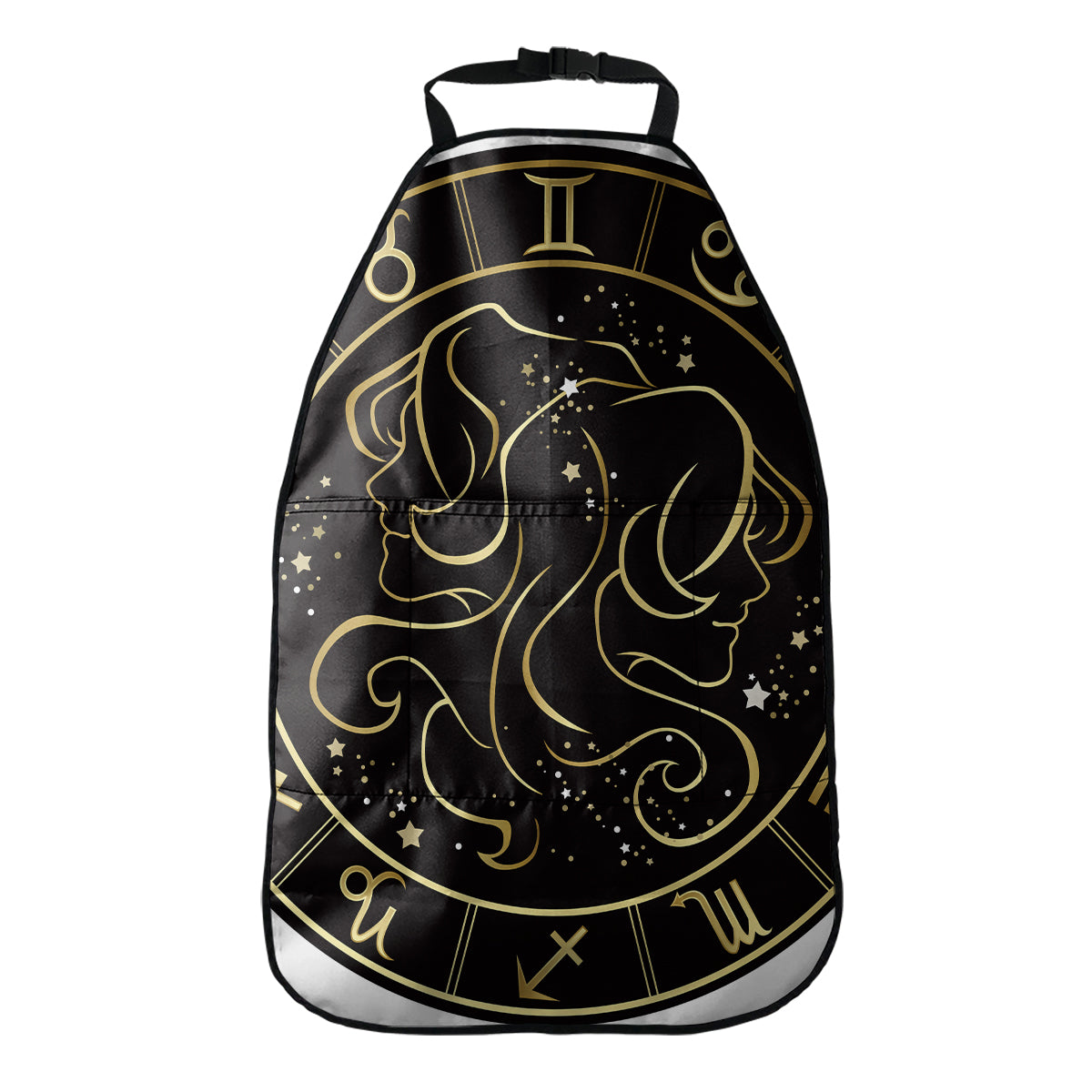Gold And Black Gemini Sign Print Car Seat Organizers