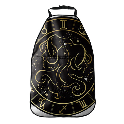 Gold And Black Gemini Sign Print Car Seat Organizers