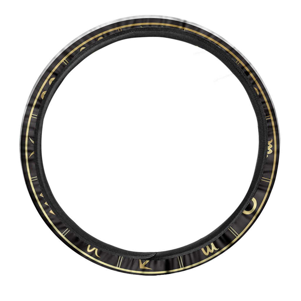 Gold And Black Gemini Sign Print Car Steering Wheel Cover