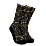 Gold And Black Gemini Sign Print Crew Socks