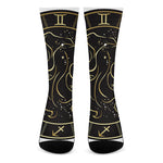 Gold And Black Gemini Sign Print Crew Socks