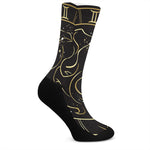 Gold And Black Gemini Sign Print Crew Socks