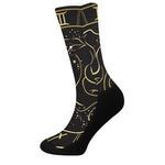 Gold And Black Gemini Sign Print Crew Socks