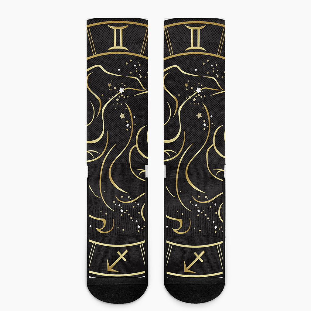 Gold And Black Gemini Sign Print Crew Socks