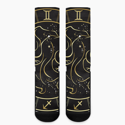 Gold And Black Gemini Sign Print Crew Socks