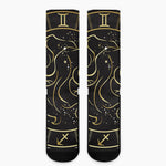 Gold And Black Gemini Sign Print Crew Socks