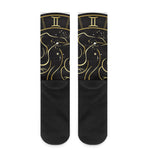 Gold And Black Gemini Sign Print Crew Socks