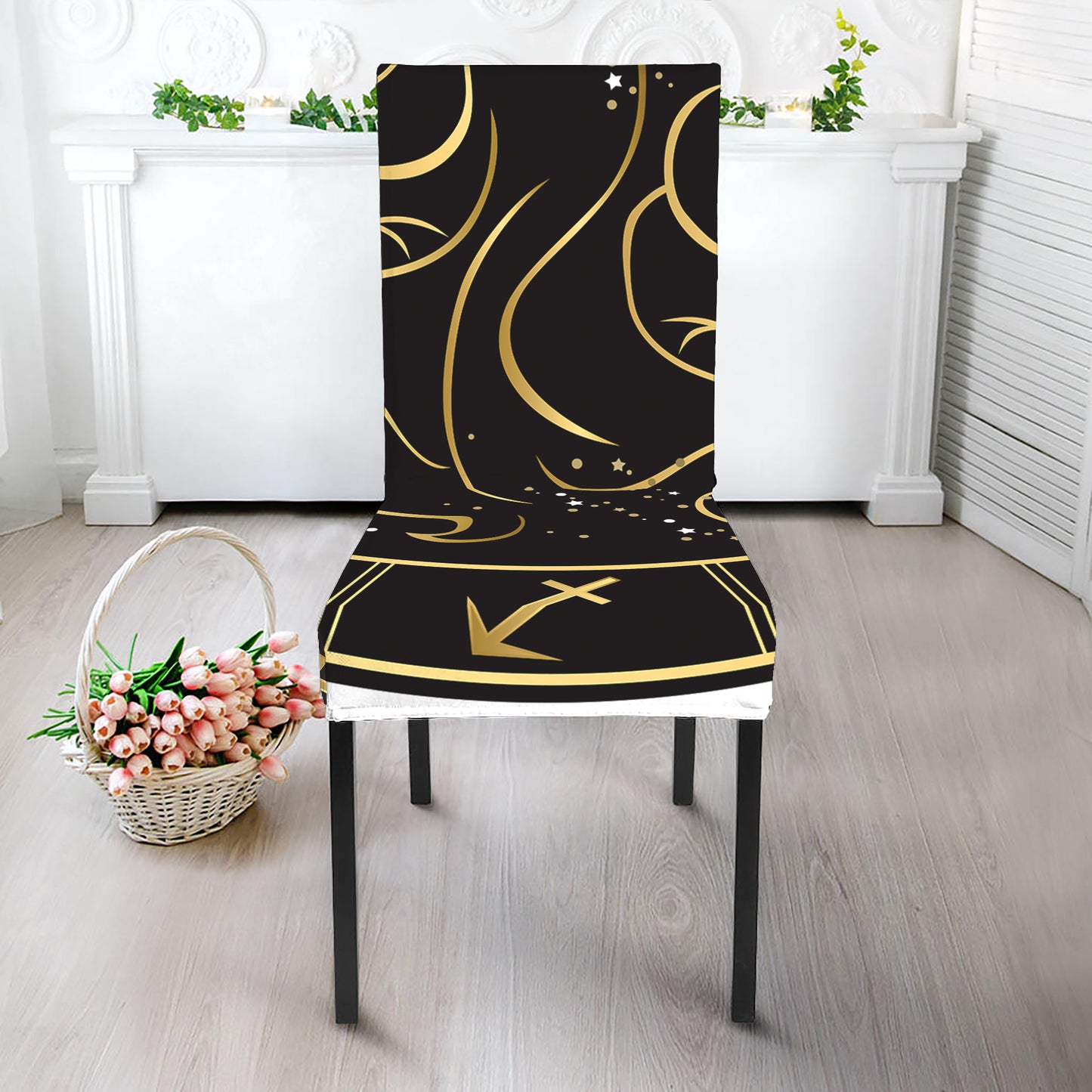 Gold And Black Gemini Sign Print Dining Chair Slipcover