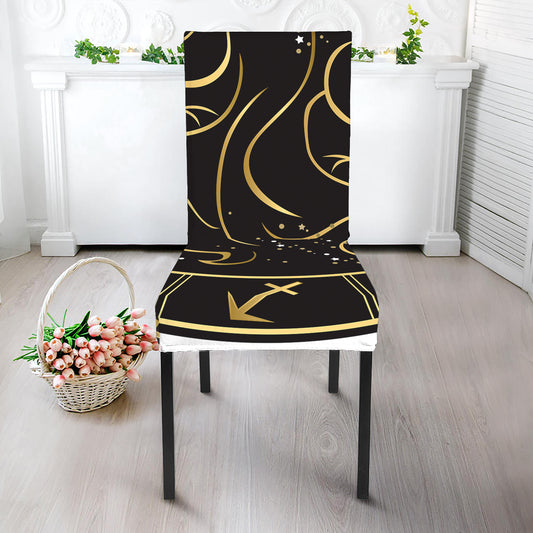 Gold And Black Gemini Sign Print Dining Chair Slipcover