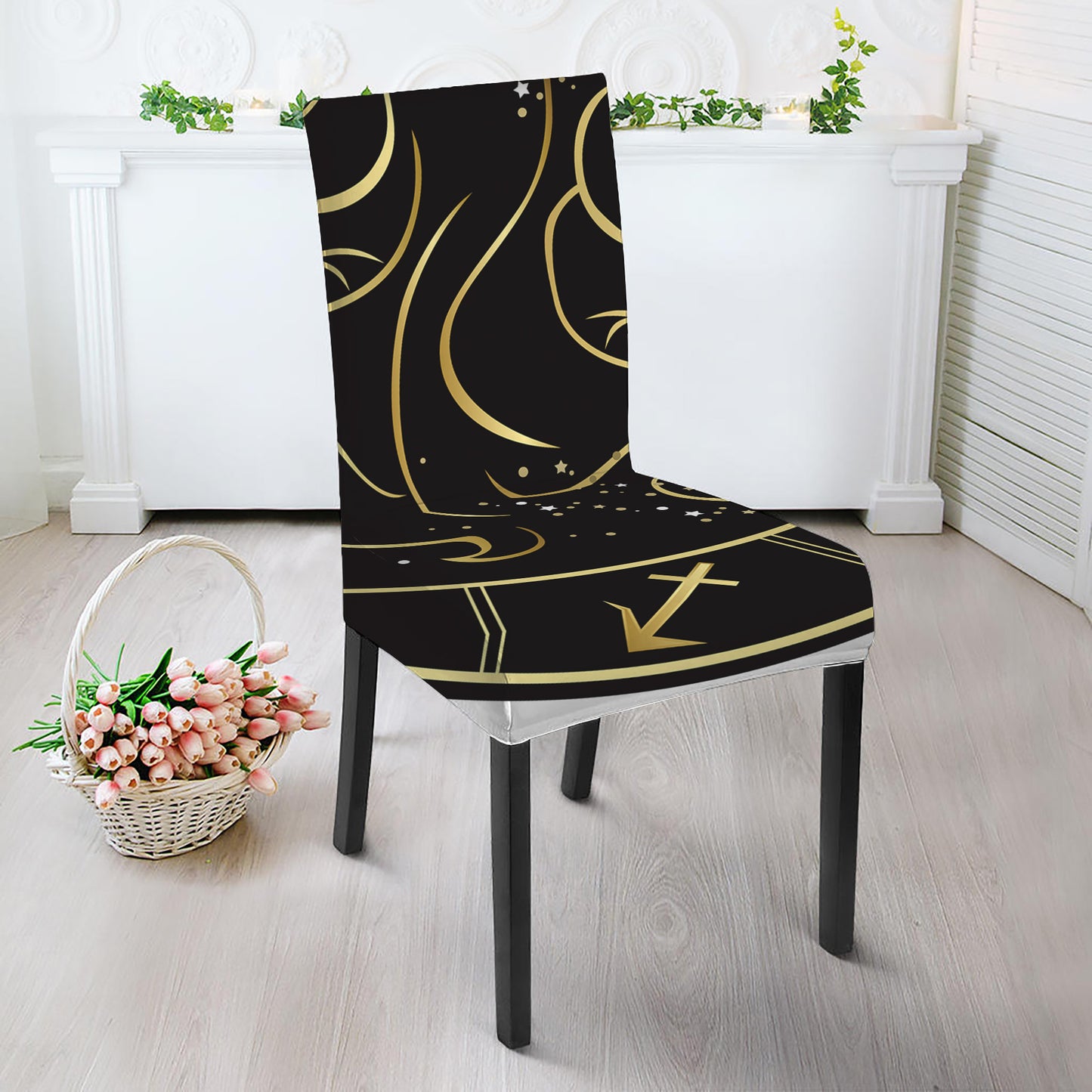 Gold And Black Gemini Sign Print Dining Chair Slipcover