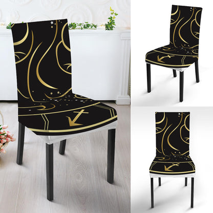 Gold And Black Gemini Sign Print Dining Chair Slipcover