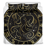 Gold And Black Gemini Sign Print Duvet Cover Bedding Set