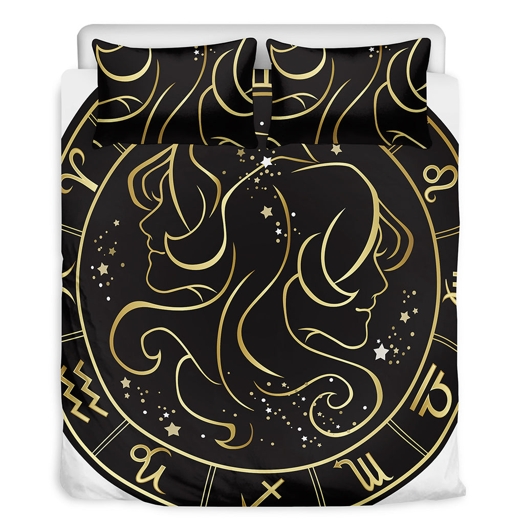 Gold And Black Gemini Sign Print Duvet Cover Bedding Set