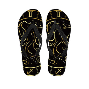 Gold And Black Gemini Sign Print Flip Flops