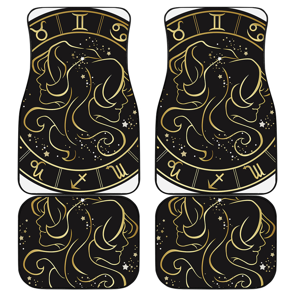 Gold And Black Gemini Sign Print Front and Back Car Floor Mats