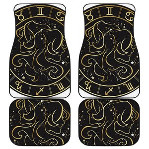 Gold And Black Gemini Sign Print Front and Back Car Floor Mats