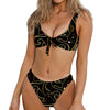 Gold And Black Gemini Sign Print Front Bow Tie Bikini