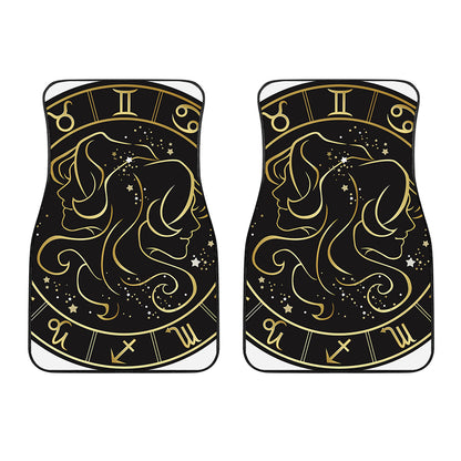 Gold And Black Gemini Sign Print Front Car Floor Mats
