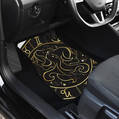 Gold And Black Gemini Sign Print Front Car Floor Mats