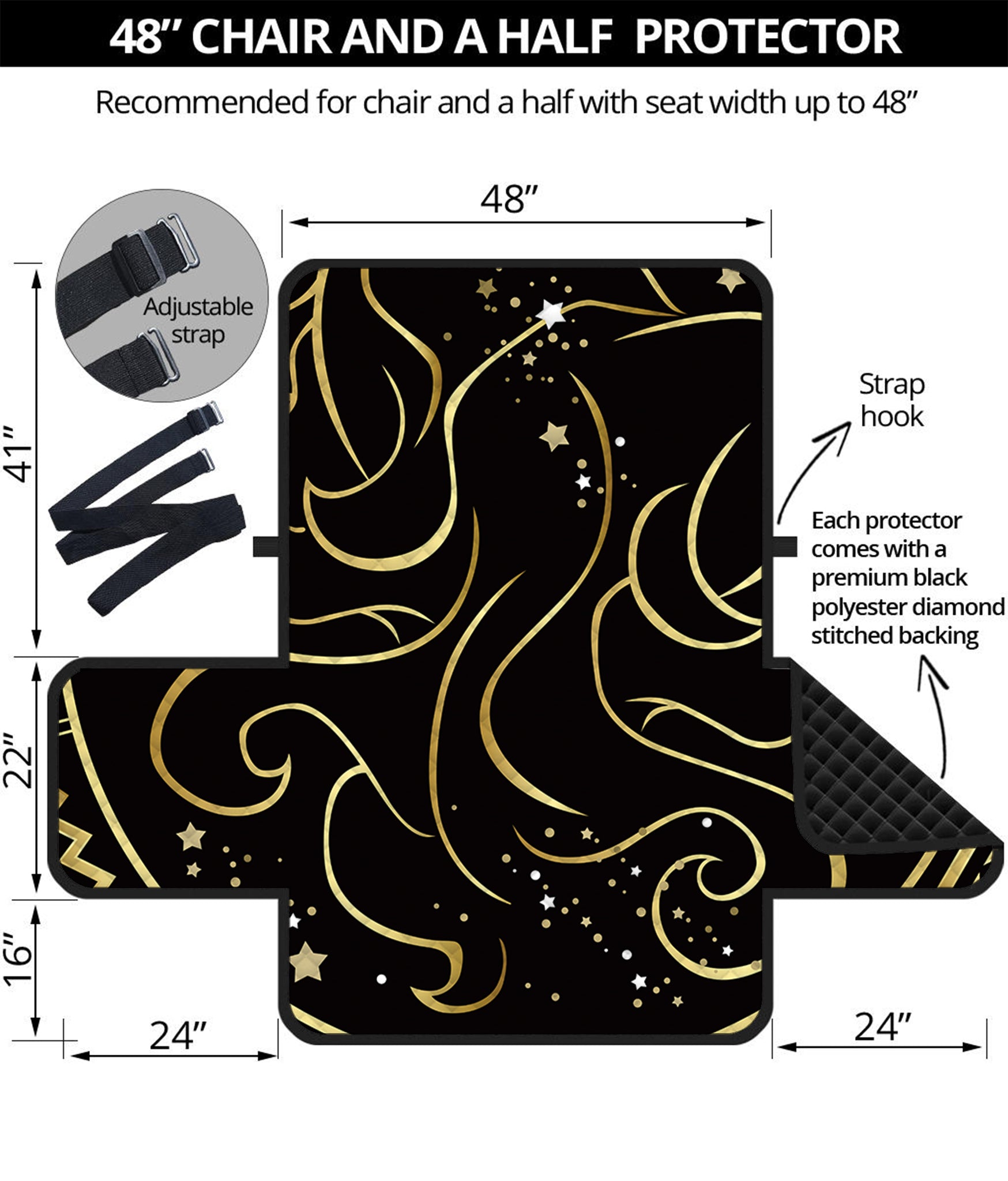 Gold And Black Gemini Sign Print Half Sofa Protector