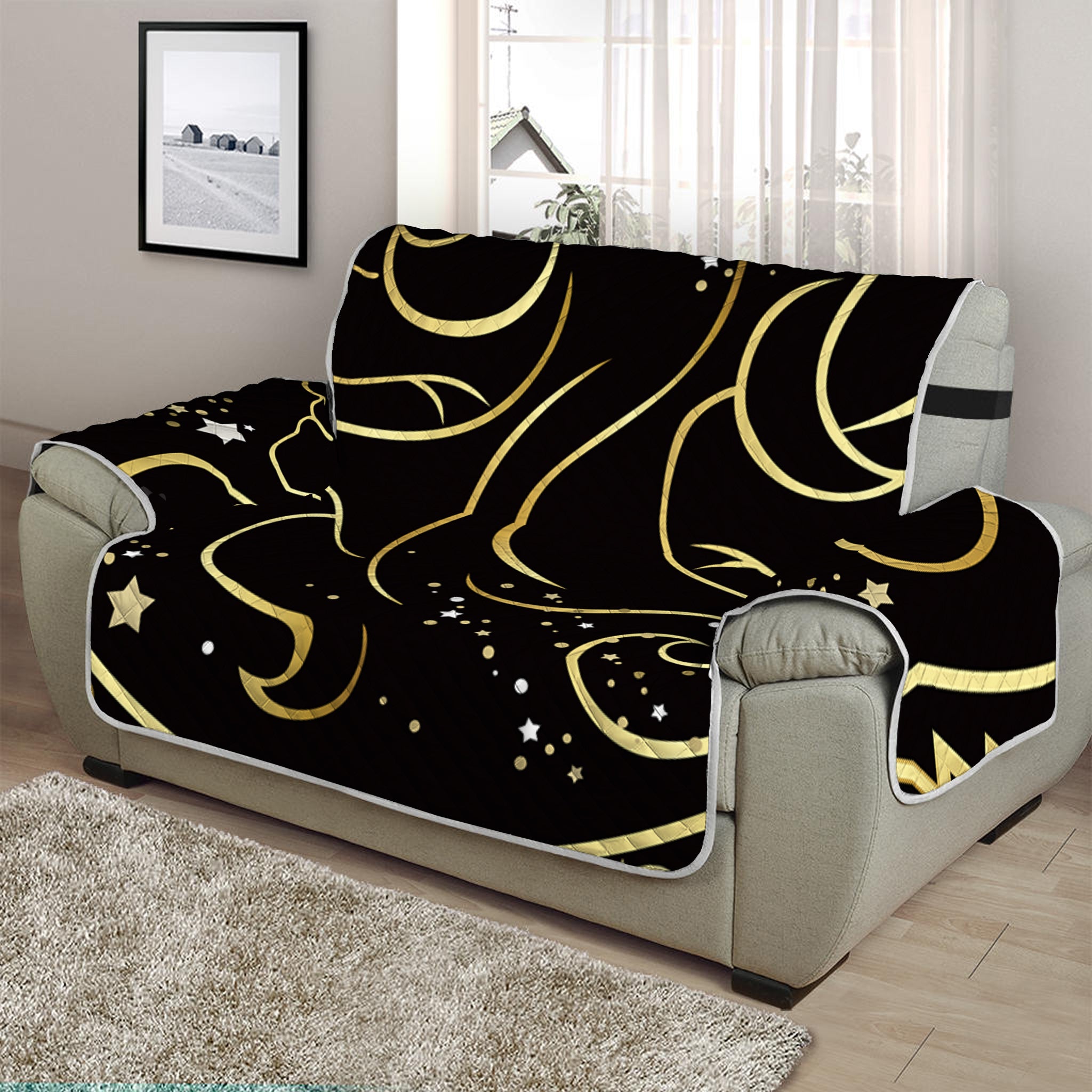 Gold And Black Gemini Sign Print Half Sofa Protector