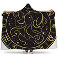 Gold And Black Gemini Sign Print Hooded Blanket