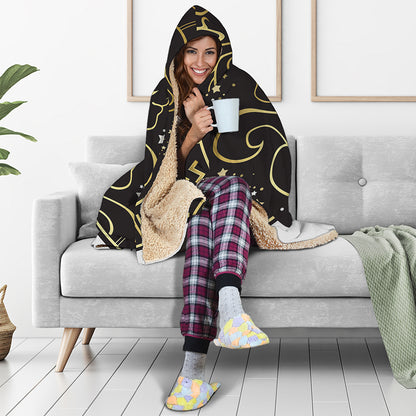 Gold And Black Gemini Sign Print Hooded Blanket