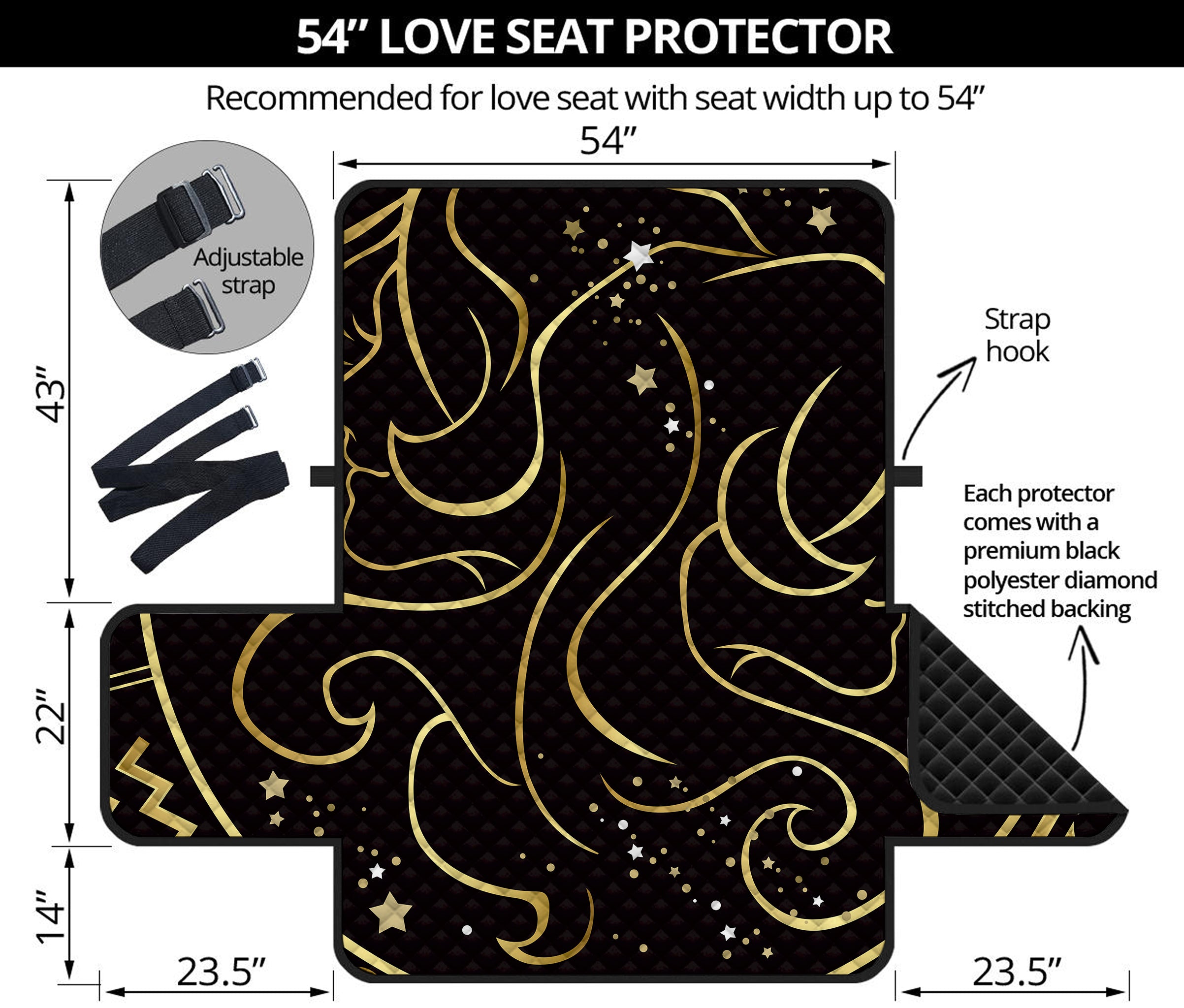 Gold And Black Gemini Sign Print Loveseat Protector