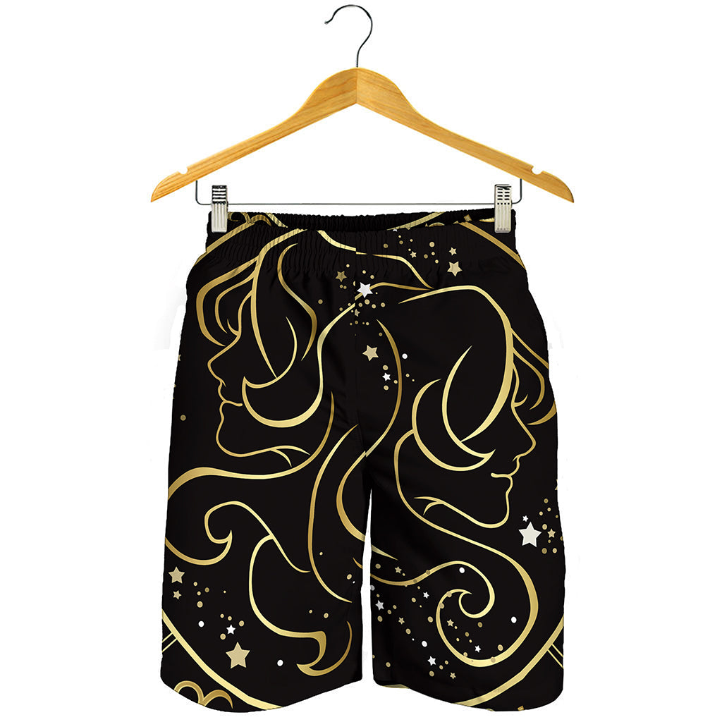 Gold And Black Gemini Sign Print Men's Shorts