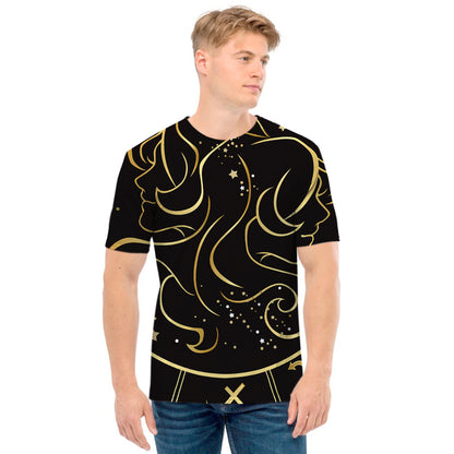 Gold And Black Gemini Sign Print Men's T-Shirt
