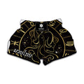 Gold And Black Gemini Sign Print Muay Thai Boxing Shorts