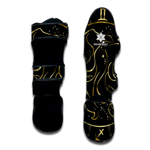 Gold And Black Gemini Sign Print Muay Thai Shin Guard