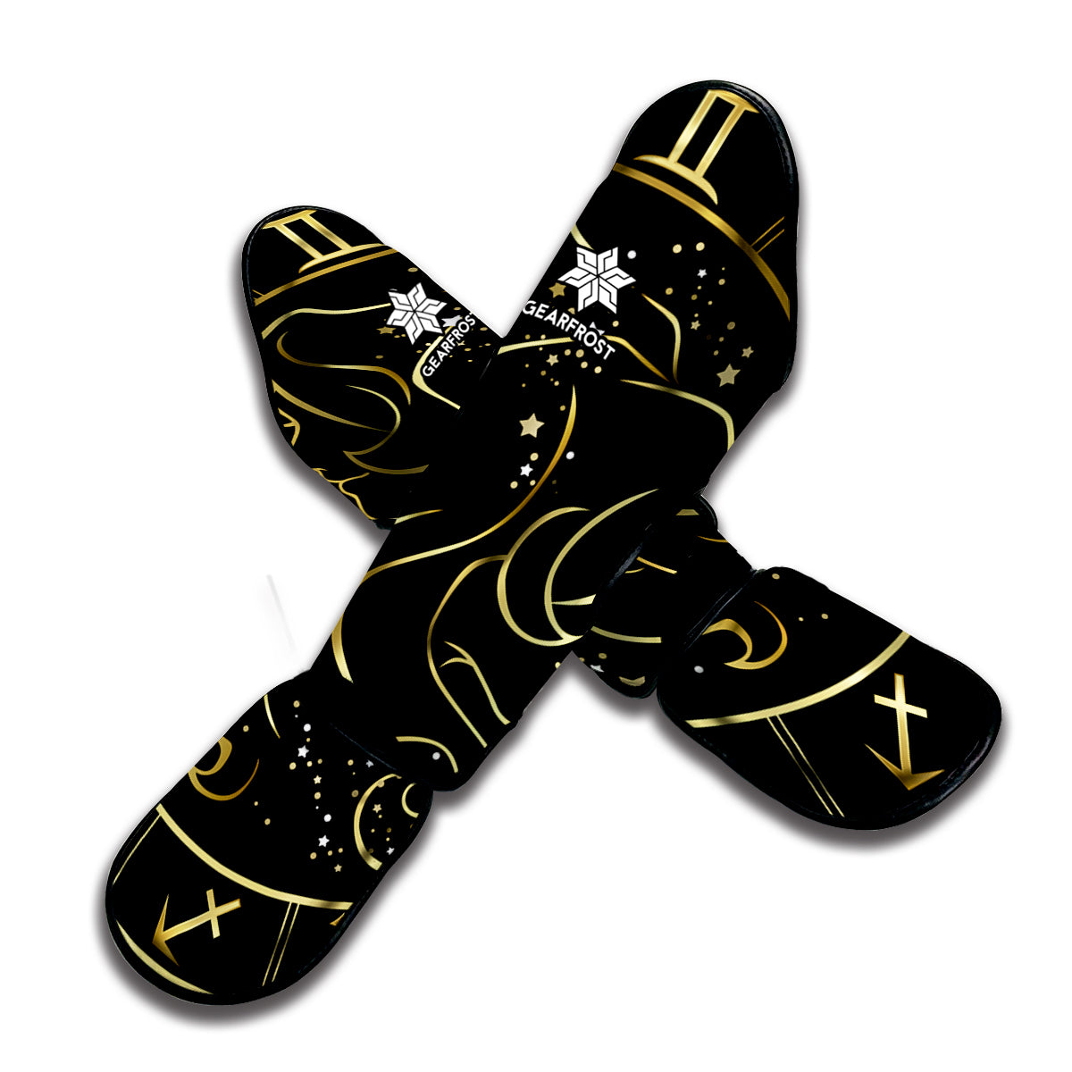 Gold And Black Gemini Sign Print Muay Thai Shin Guard