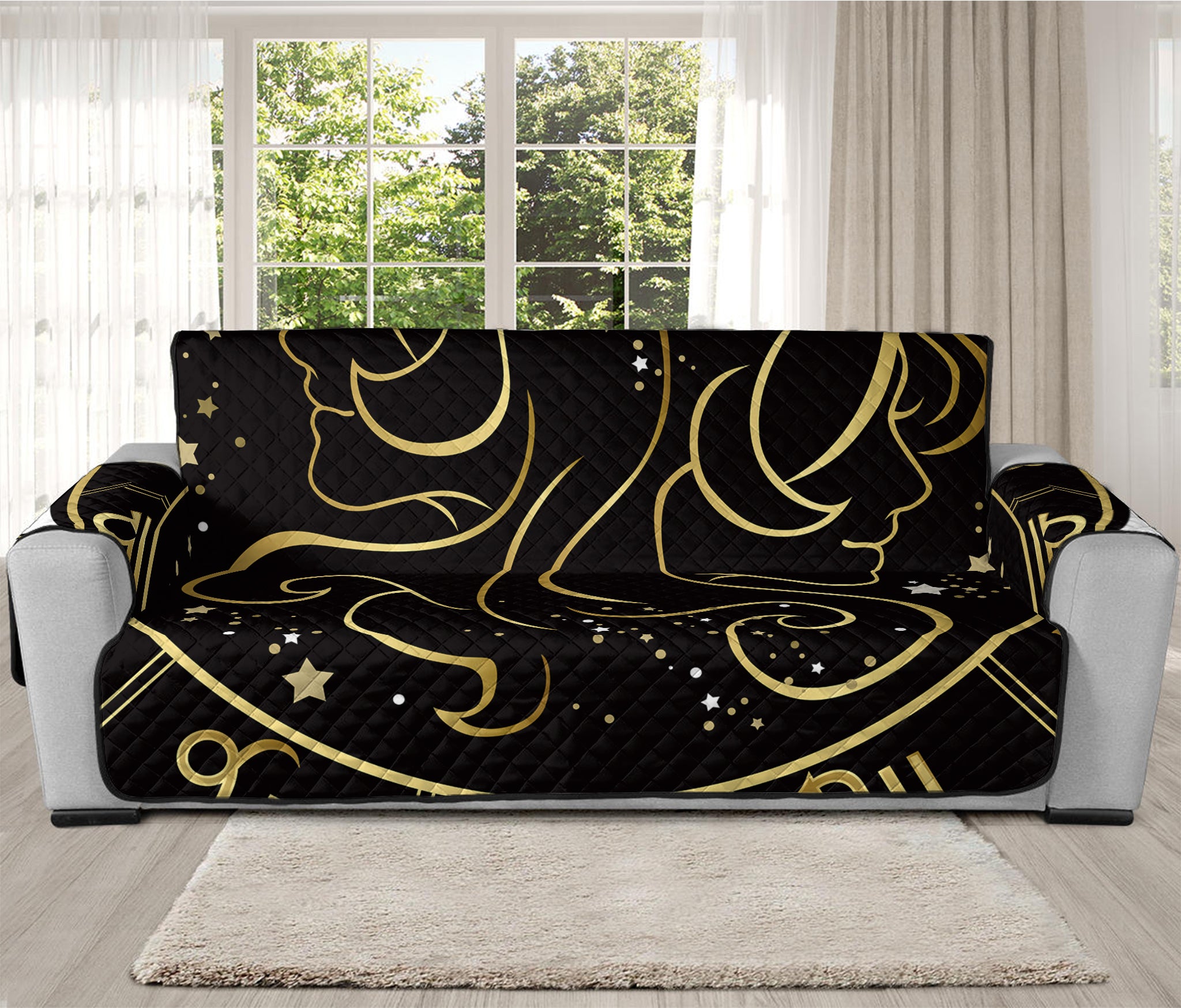 Gold And Black Gemini Sign Print Oversized Sofa Protector