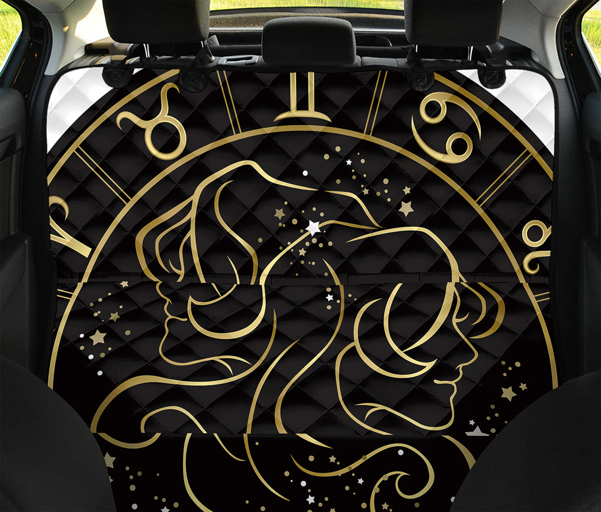 Gold And Black Gemini Sign Print Pet Car Back Seat Cover