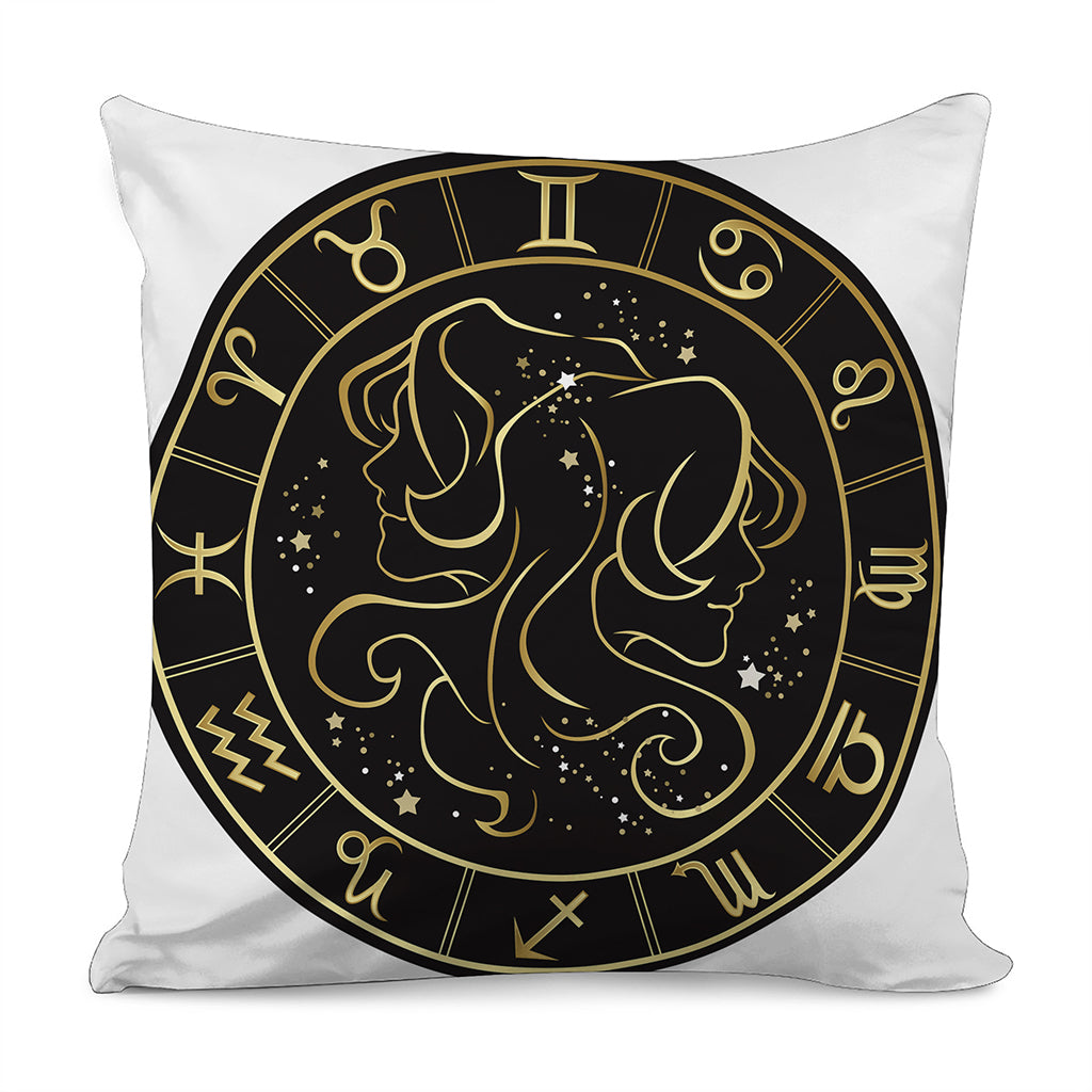 Gold And Black Gemini Sign Print Pillow Cover