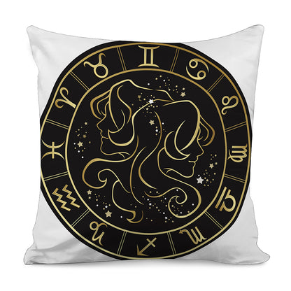 Gold And Black Gemini Sign Print Pillow Cover
