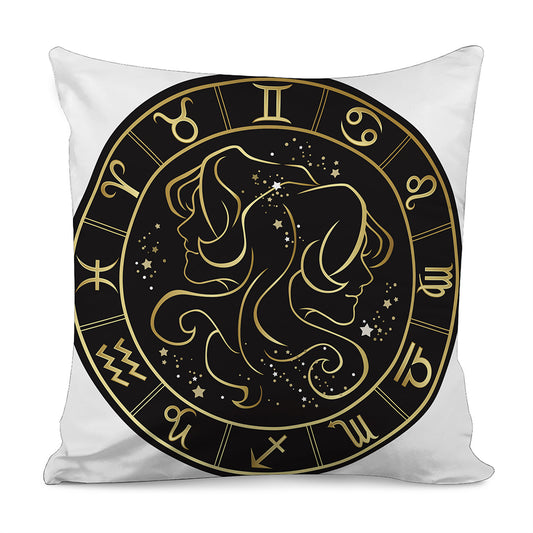 Gold And Black Gemini Sign Print Pillow Cover