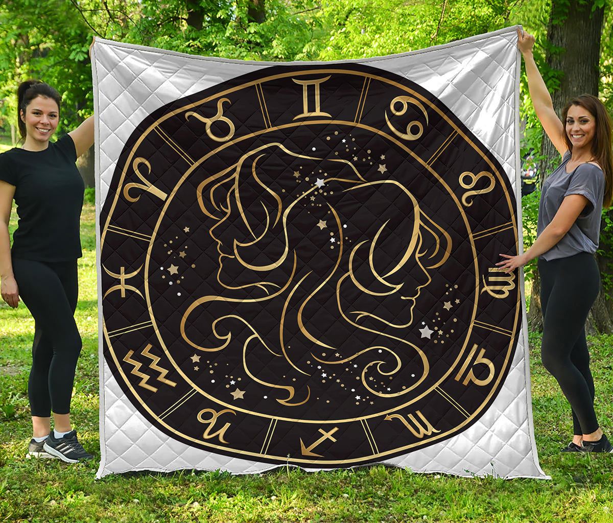 Gold And Black Gemini Sign Print Quilt
