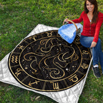 Gold And Black Gemini Sign Print Quilt