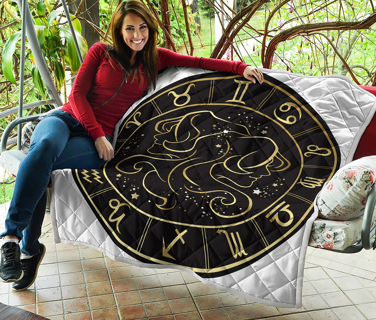 Gold And Black Gemini Sign Print Quilt