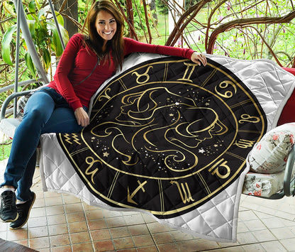 Gold And Black Gemini Sign Print Quilt