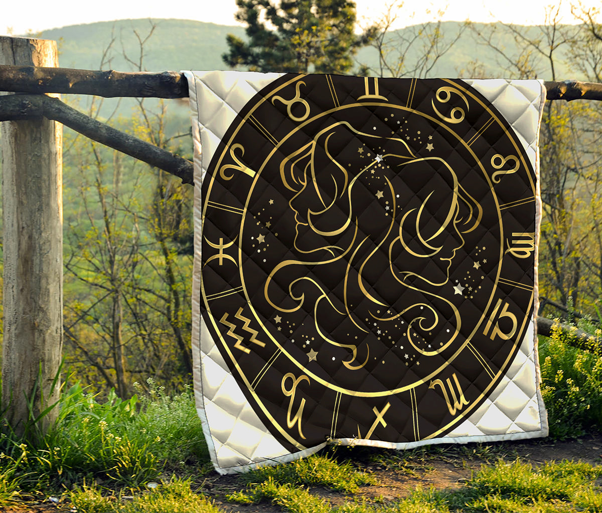 Gold And Black Gemini Sign Print Quilt
