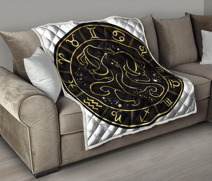 Gold And Black Gemini Sign Print Quilt