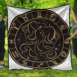 Gold And Black Gemini Sign Print Quilt