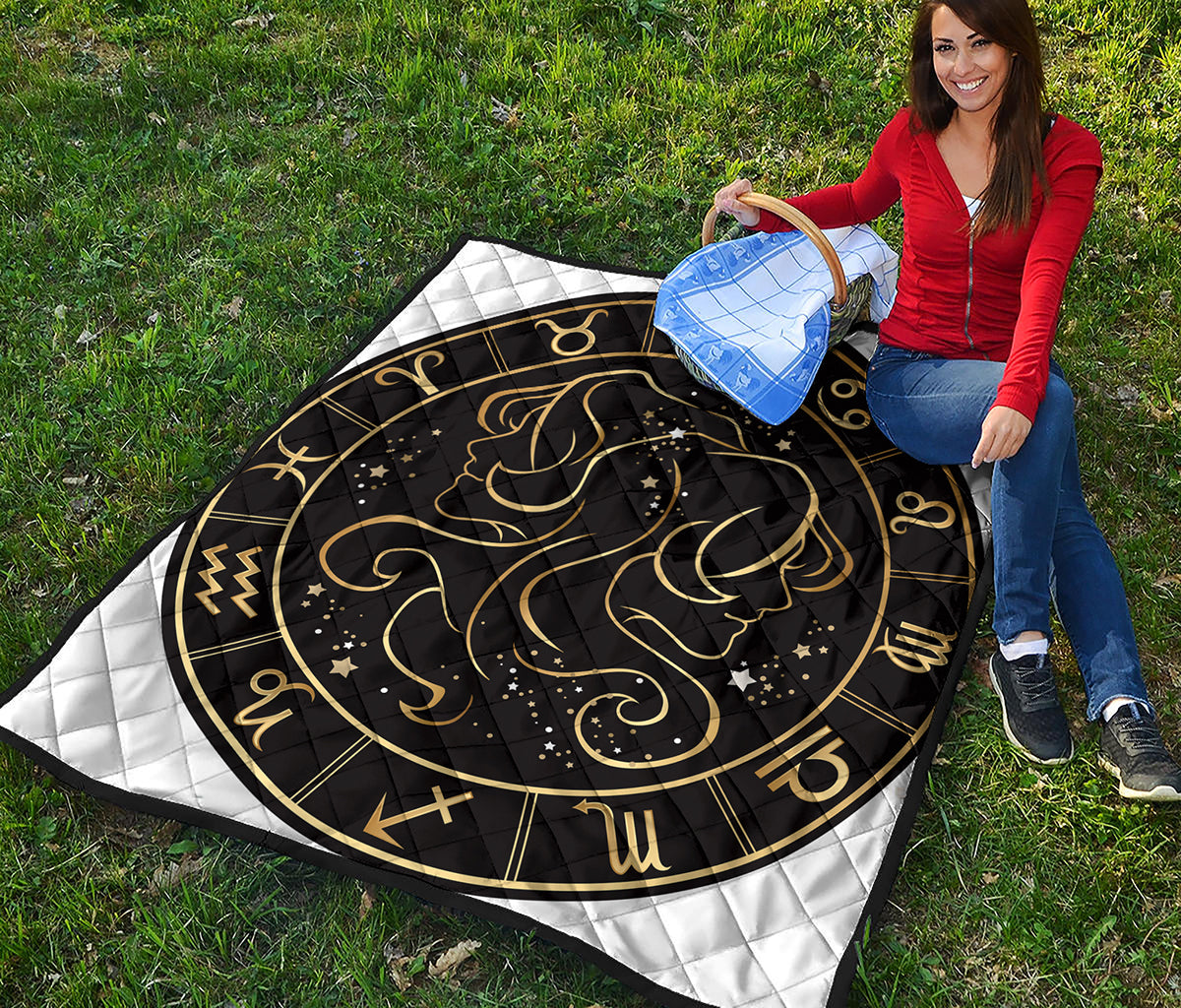 Gold And Black Gemini Sign Print Quilt