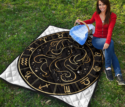 Gold And Black Gemini Sign Print Quilt